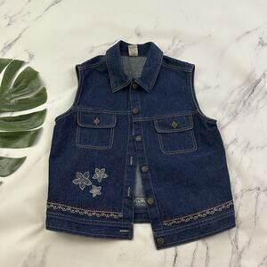 High Sierra Womens Vintage Y2k Denim Vest Size S Embroidered Flowers Jean